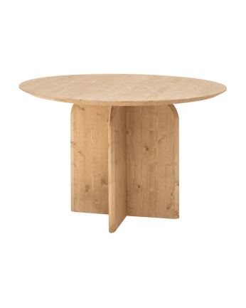 Tavolo da pranzo rotondo in legno massello in tonalità di rovere medio di 110cm