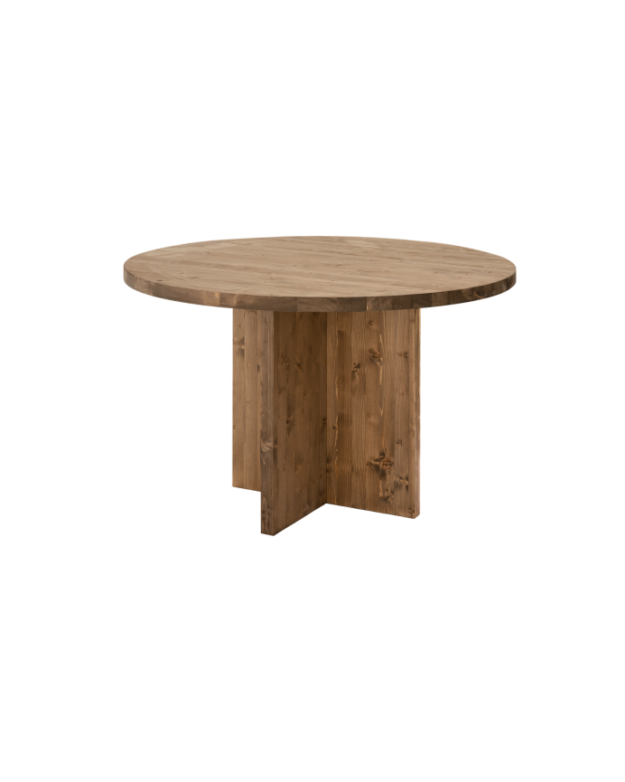 Tavolo da pranzo rotondo in legno massello in tono di rovere scuro Ø110