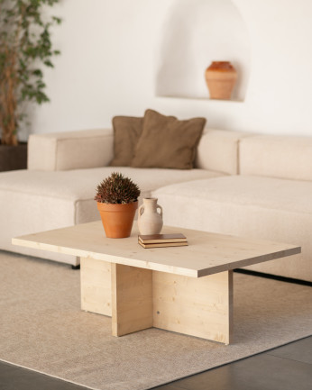Tavolino da centro in legno massiccio in tonalità naturale di 120x70cm