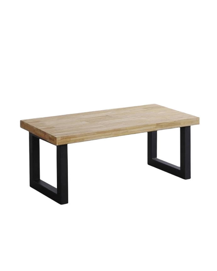 Tavolino in legno massello con gambe in ferro di colore nero di 43x120cm