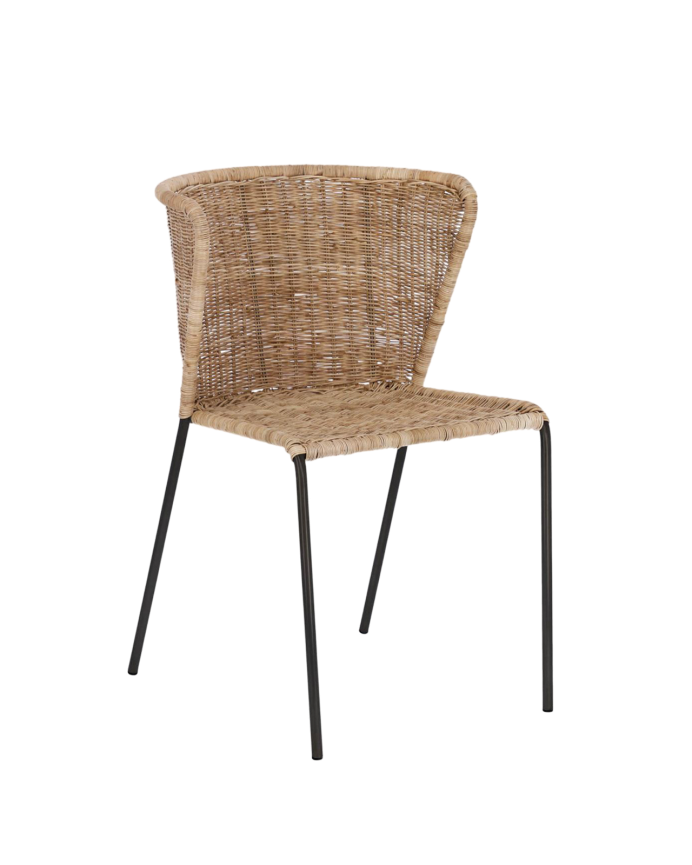 Sedia con struttura in acciaio e seduta realizzata in rattan di 78x56cm