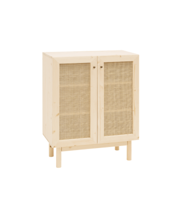 Credenza realizzata in legno di abete e tessuto di midollo di rattan 100x80