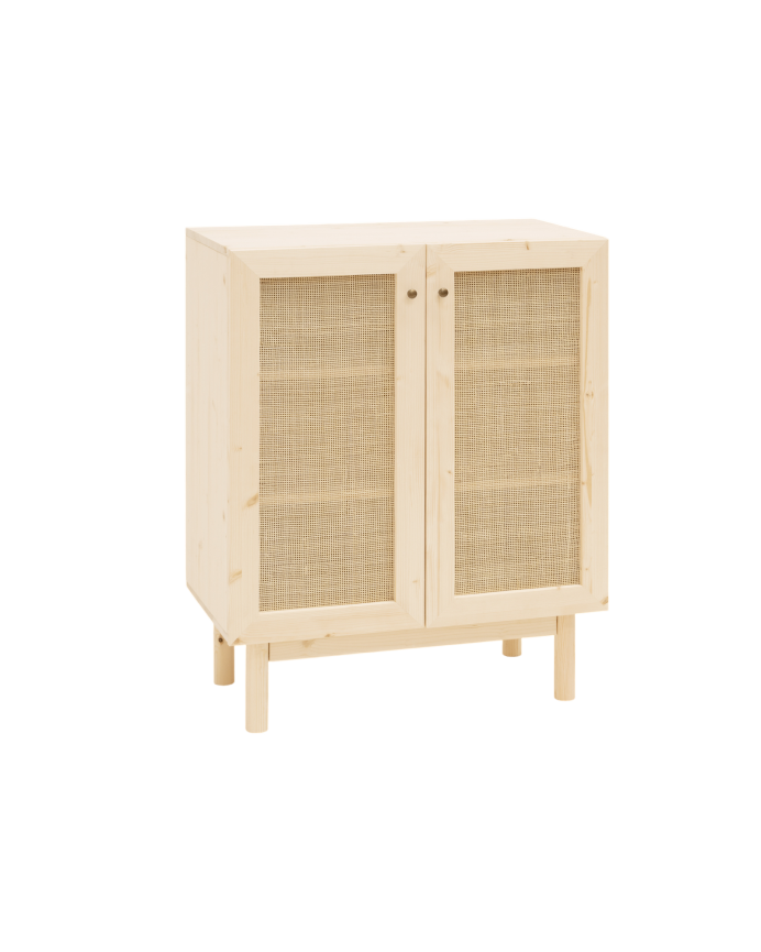 Credenza realizzata in legno di abete e tessuto di midollo di rattan 100x80