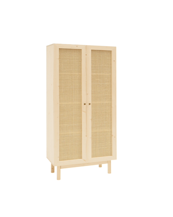 Armadio realizzato con legno di abete e tessuto di midollo di rattan 180x80cm