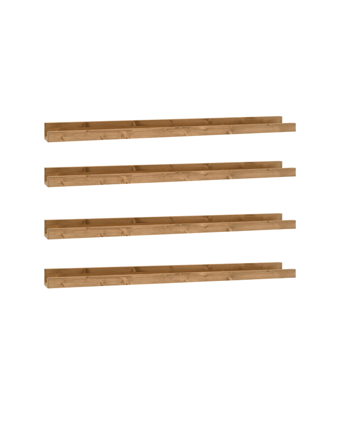 Pack di 4 scaffale flottanti in legno massello color rovere scuro diverse misure