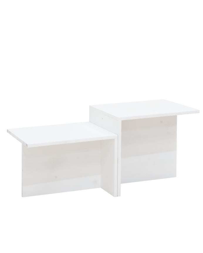 Tavolino 2 pezzi in legno massello color bianco di 100x44,6cm