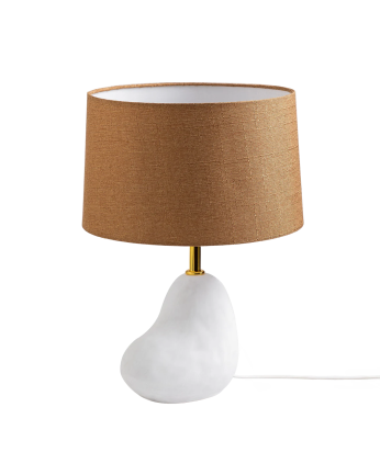Lampada da tavolo in ceramica con paralume in tessuto di lino di 41,5x18cm