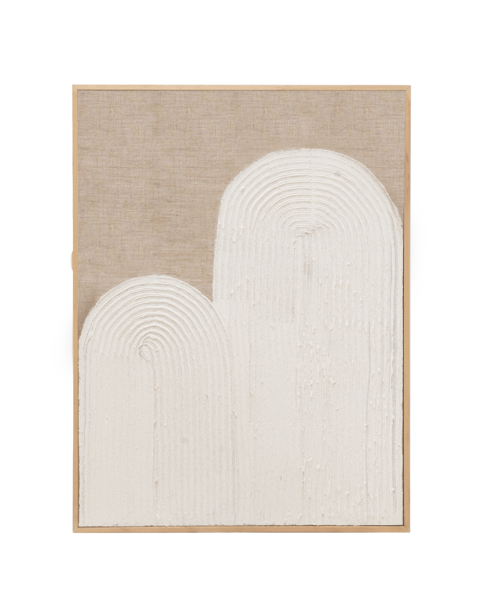 Quadro bianco e beige decorativo su lino con cornice di legno dipinta a mano con pittura ad olio in varie misure