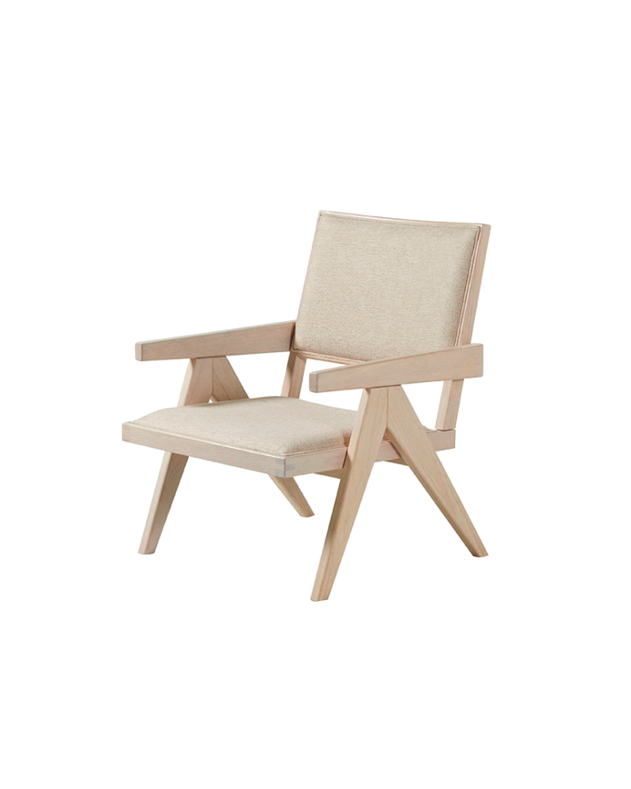 Poltrona in legno massello con seduta in schiuma e fibra di colore bianco di 75x61cm