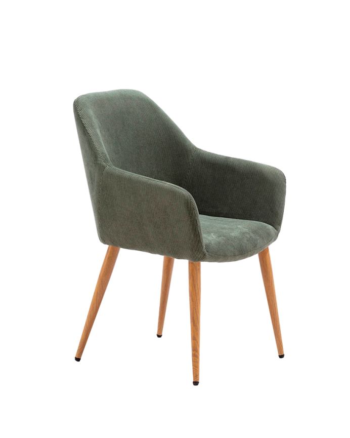 Sedia in velluto verde con gambe in metallo color rovere di 91cm