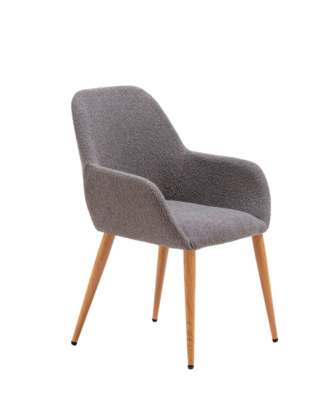 Sedia bouclé grigia con gambe in metallo color rovere di 82cm