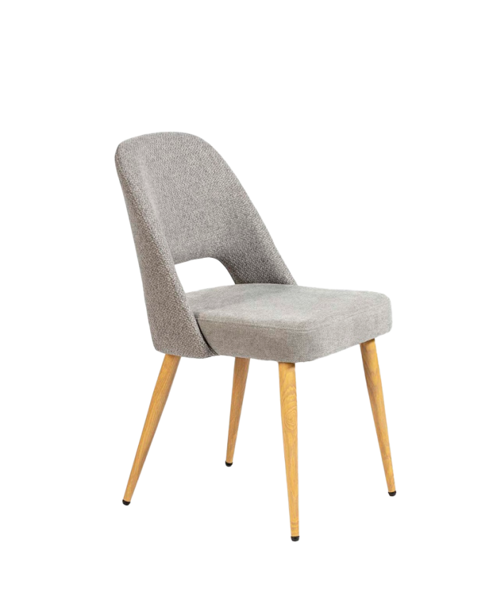 Sedia di tessuto grigio con gambe in metallo colore rovere di 84cm