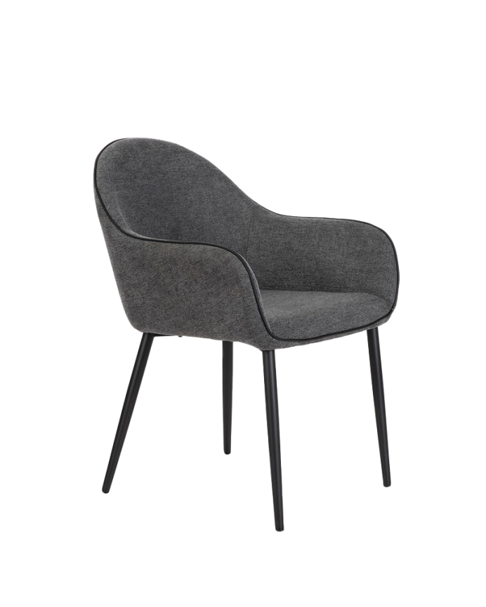 Sedia in tessuto di colore grigio scuro con gambe in metallo nero di 83cm.