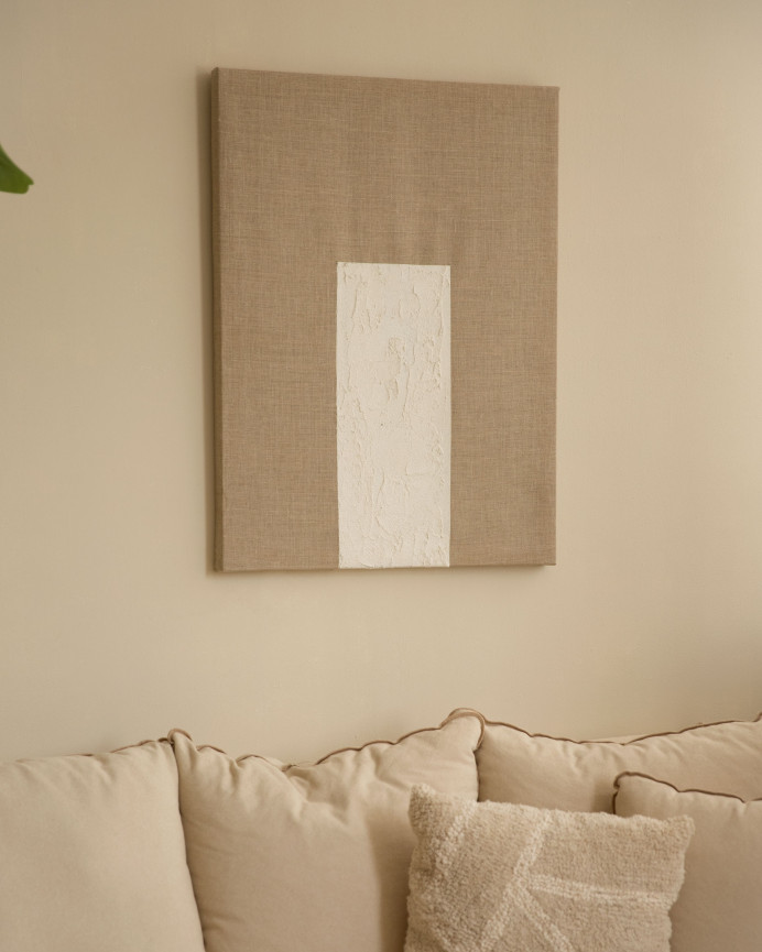 Quadro beige e bianco decorativo su tela di lino con telaio in legno dipinto a mano con pittura ad olio in varie misure