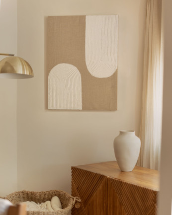 Quadro beige e bianco decorativo su tela di lino con telaio in legno dipinto a mano con pittura a olio in diverse misure