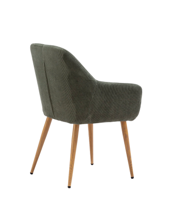 Sedia in velluto verde con gambe in metallo color rovere di 91cm