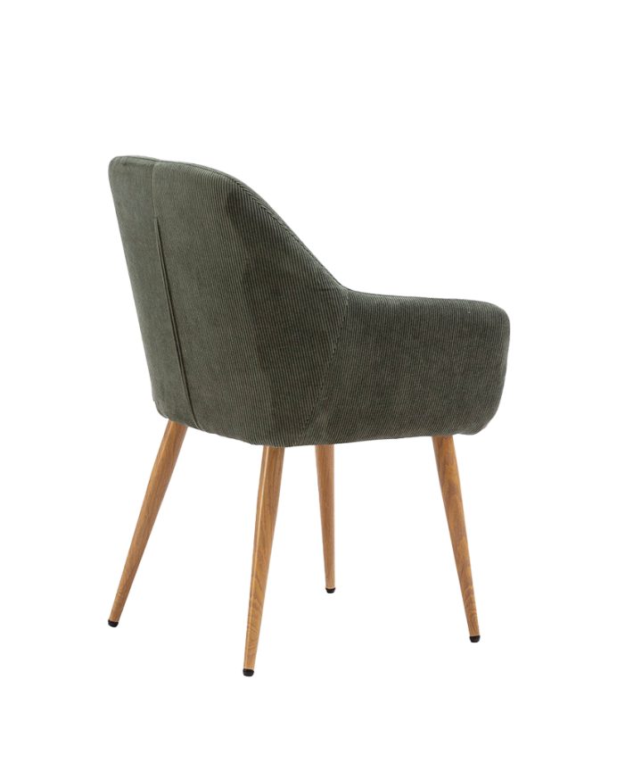 Sedia in velluto verde con gambe in metallo color rovere di 91cm