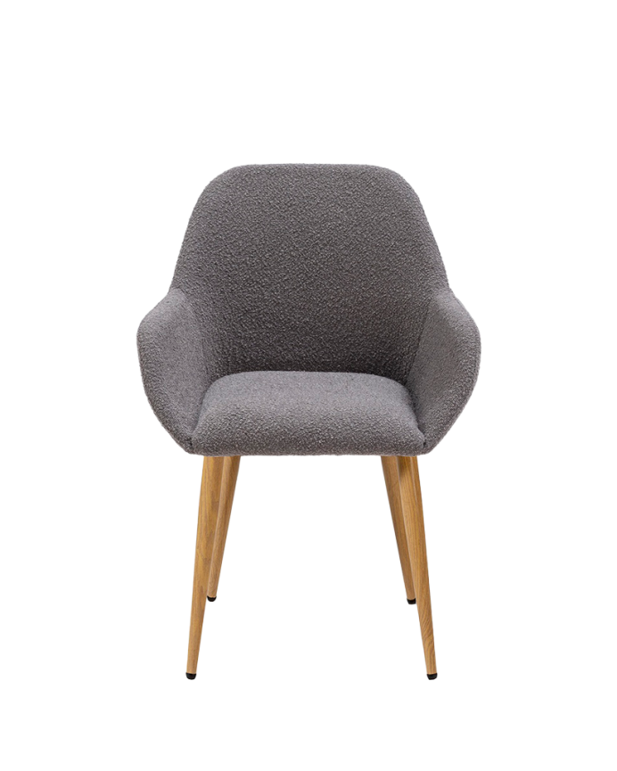 Sedia bouclé grigia con gambe in metallo color rovere di 82cm