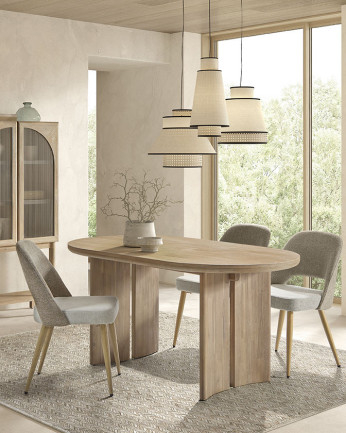 Sedia in tessuto combinata beige e talpa con gambe metalliche di colore rovere di 84cm