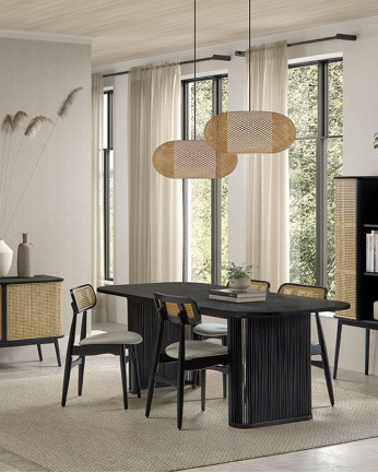 Tavolo da pranzo ovale in legno di rovere laminato in tonalità nera di varie dimensioni