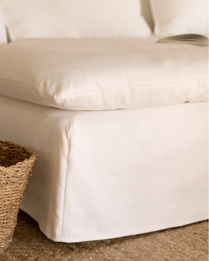 Copridivano con chaise longue destra in cotone e lino colore bianco in varie misure