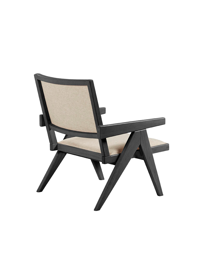 Poltrona in legno massello con seduta in schiuma e fibra in colore nero di 75x61cm