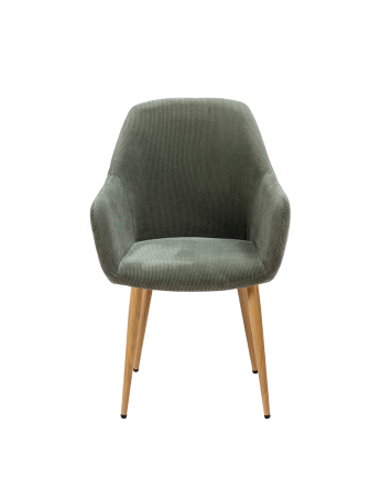 Sedia in velluto verde con gambe in metallo color rovere di 91cm