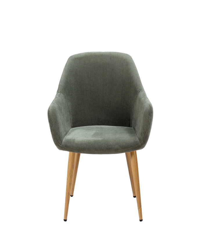 Sedia in velluto verde con gambe in metallo color rovere di 91cm