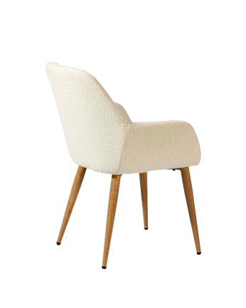 Sedia bouclé di colore bianco con gambe in metallo tonalità rovere di 82cm