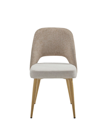 Sedia in tessuto combinata beige e talpa con gambe metalliche di colore rovere di 84cm