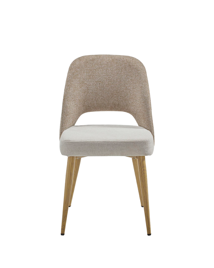 Sedia in tessuto combinata beige e talpa con gambe metalliche di colore rovere di 84cm