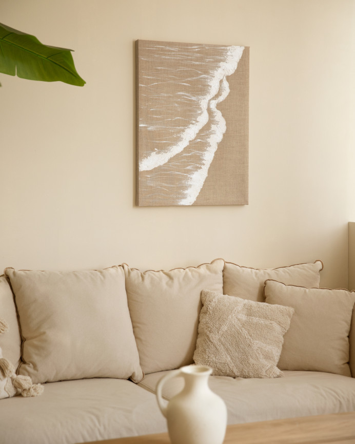 Quadro beige e bianco decorativo su tela di lino con telaio in legno dipinto a mano con pittura ad olio in varie misure.