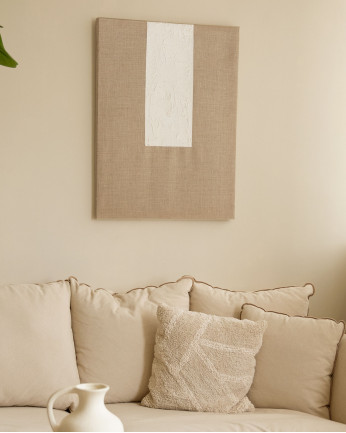 Quadro beige e bianco decorativo su tela di lino con telaio in legno dipinto a mano con pittura ad olio in varie misure