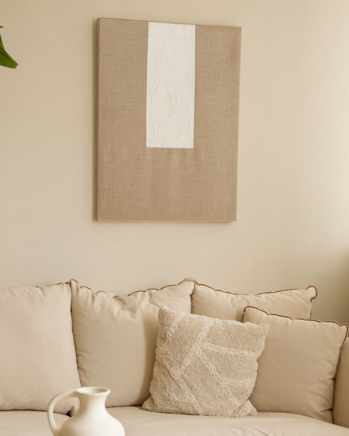 Quadro beige e bianco decorativo su tela di lino con telaio in legno dipinto a mano con pittura ad olio in varie misure