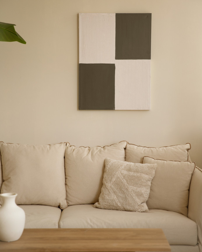 Quadro marrone e bianco decorativo su cotone con telaio in legno dipinto a mano con pittura ad olio in varie misure.