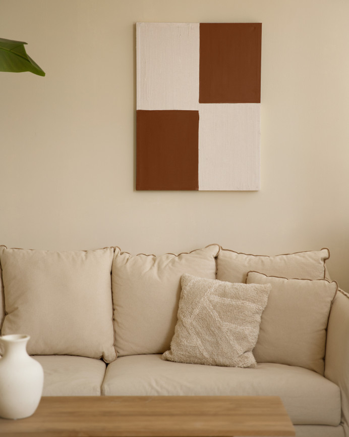 Quadro terracotta e bianco decorativo su cotone con telaio in legno dipinto a mano con pittura ad olio in varie misure