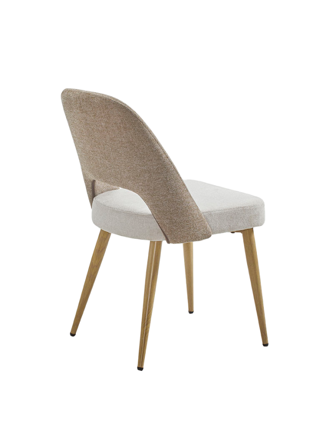 Sedia in tessuto combinata beige e talpa con gambe metalliche di colore rovere di 84cm