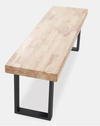 Panca in legno massello naturale con gambe in ferro nero da 47x120cm.