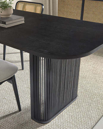 Tavolo da pranzo ovale in legno di rovere laminato in tonalità nera di varie dimensioni