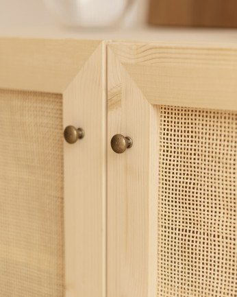 Credenza realizzata in legno di abete e tessuto di midollo di rattan 100x80