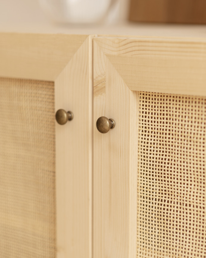 Credenza realizzata in legno di abete e tessuto di midollo di rattan 100x80