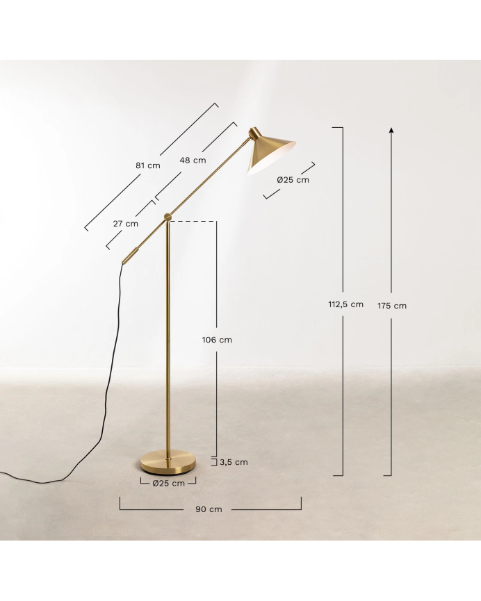 Lampada da terra in metallo regolabile di 175x90cm