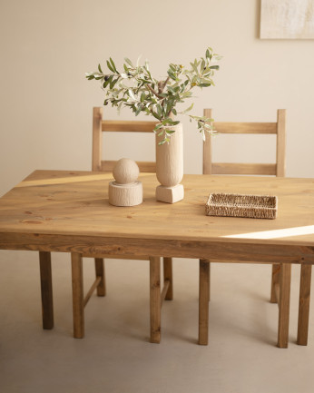 Set tavolo da pranzo e 4 sedie in legno massello in tono di rovere scuro di 120cm