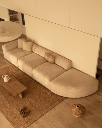 Divano a 4 moduli con curva bouclé color beige 410x110cm