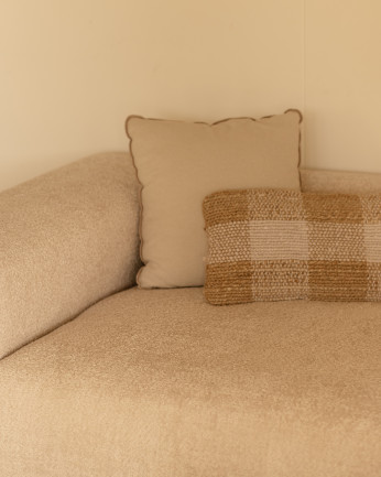 Divano a 4 moduli con curva bouclé color beige 410x110cm