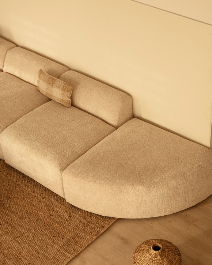 Divano a 4 moduli con curva bouclé color beige 410x110cm