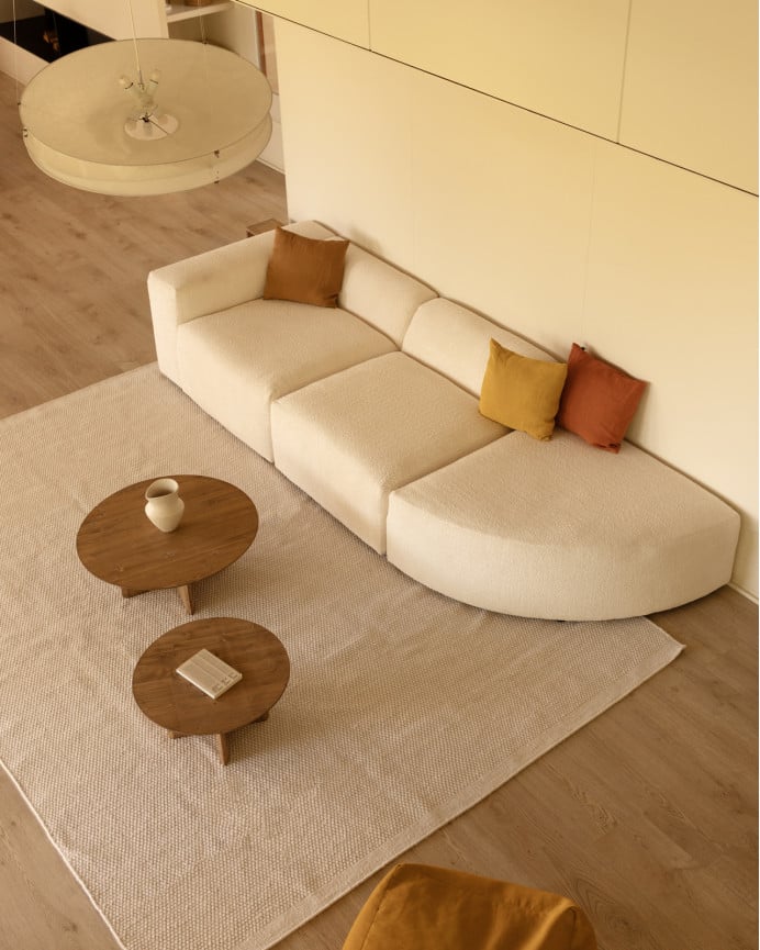 Divano a 3 moduli con curva di bouclé colore bianco 320x110cm