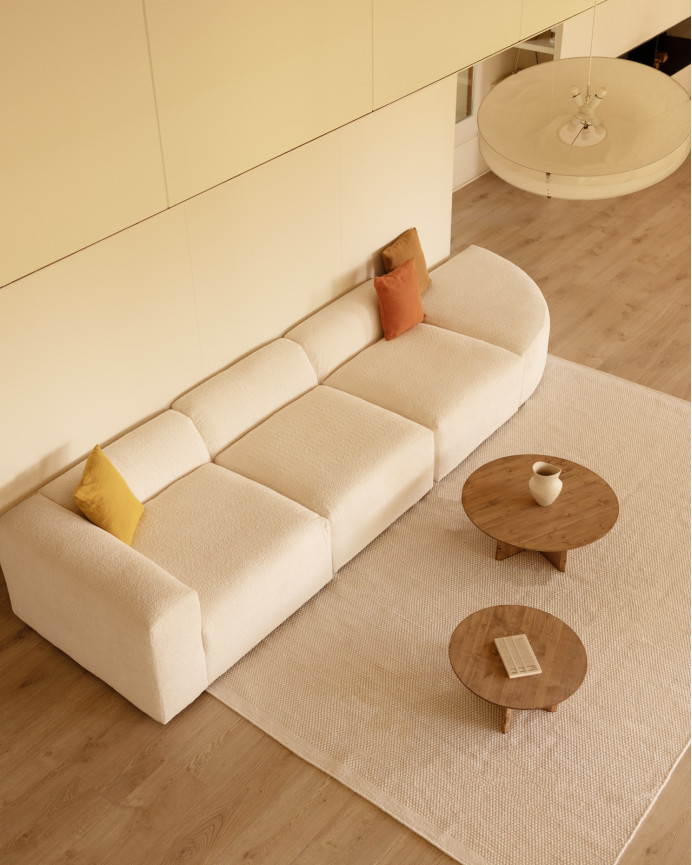 Divano a 4 moduli con curva in bouclé bianco 410x110cm