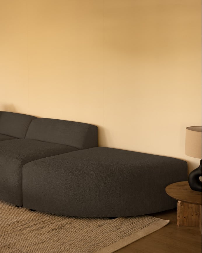 Divano a 3 moduli con curva bouclé in grigio scuro 320x110cm