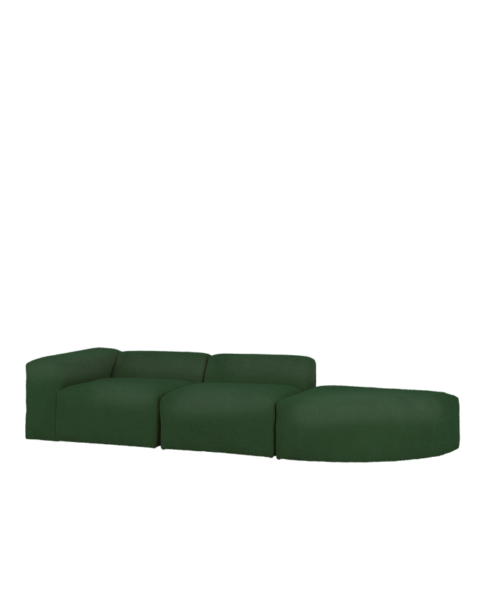 Divano a 3 moduli con curva bouclé di colore verde 320x110cm